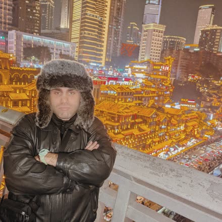 A lit-up city at night in winter